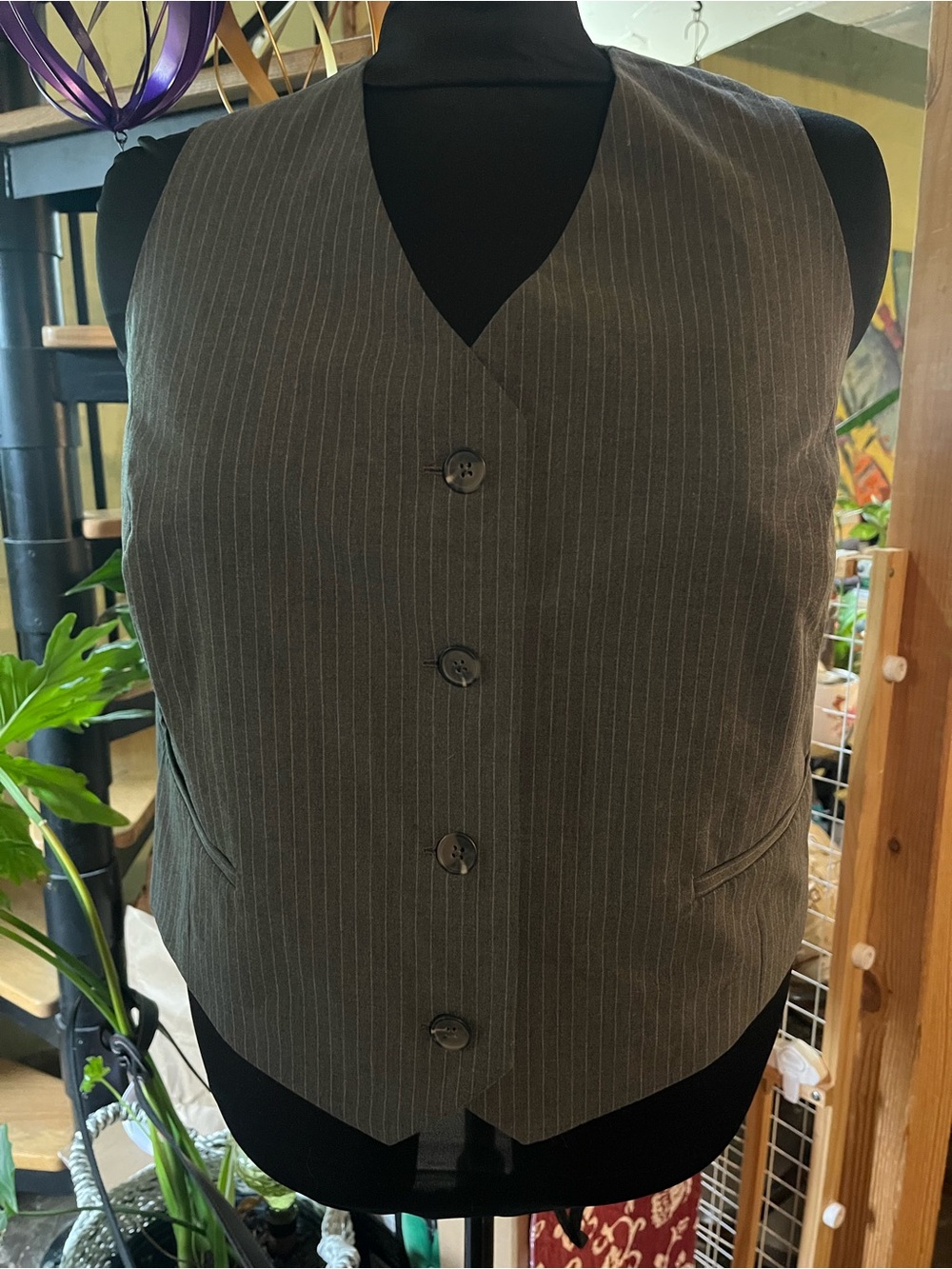 Old Navy Charcoal Gray Pinstripe Vest